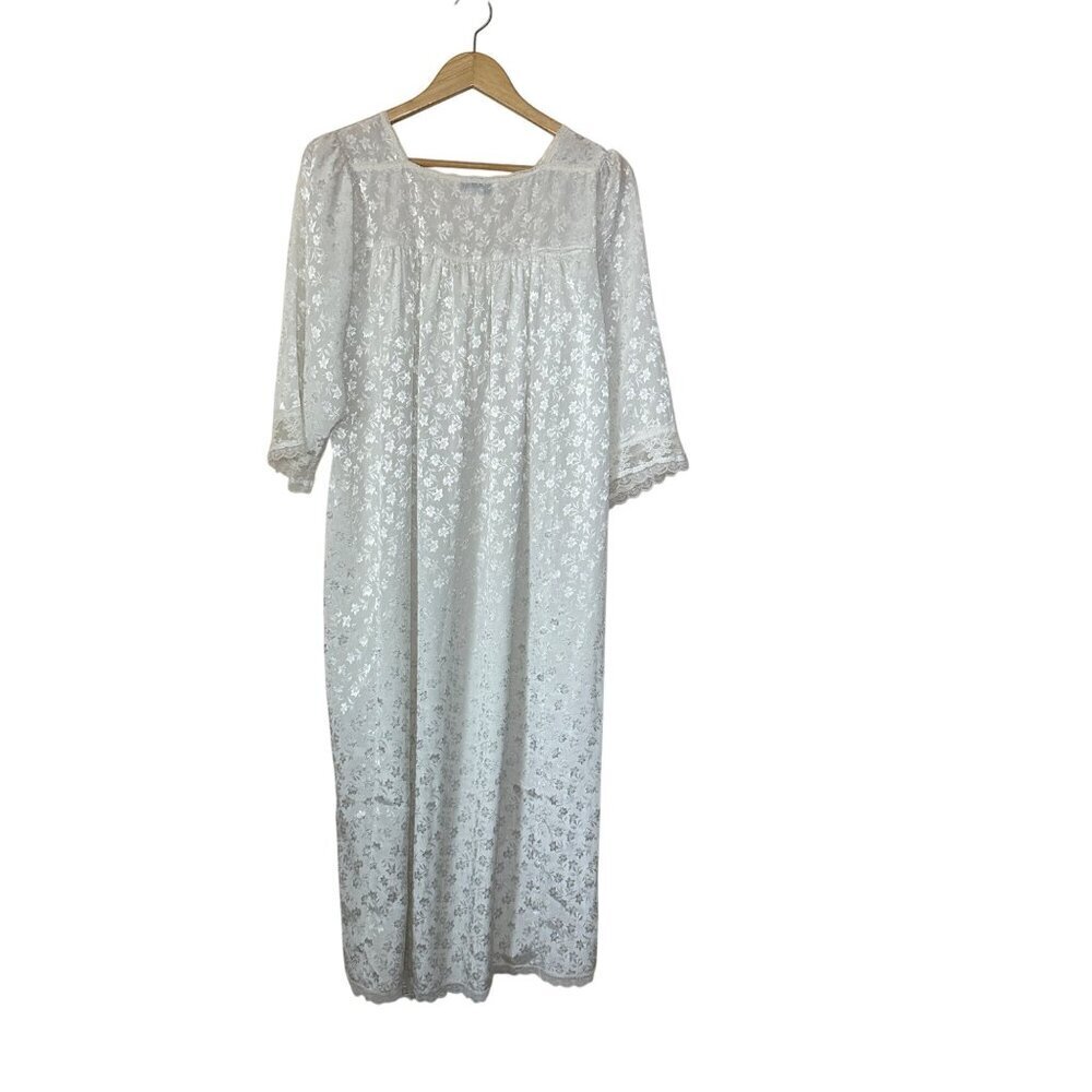 Vtg Christian Dior Square Lace Trim Nightgown Womens Size M Satin Cottagecore - Picture 5 of 5